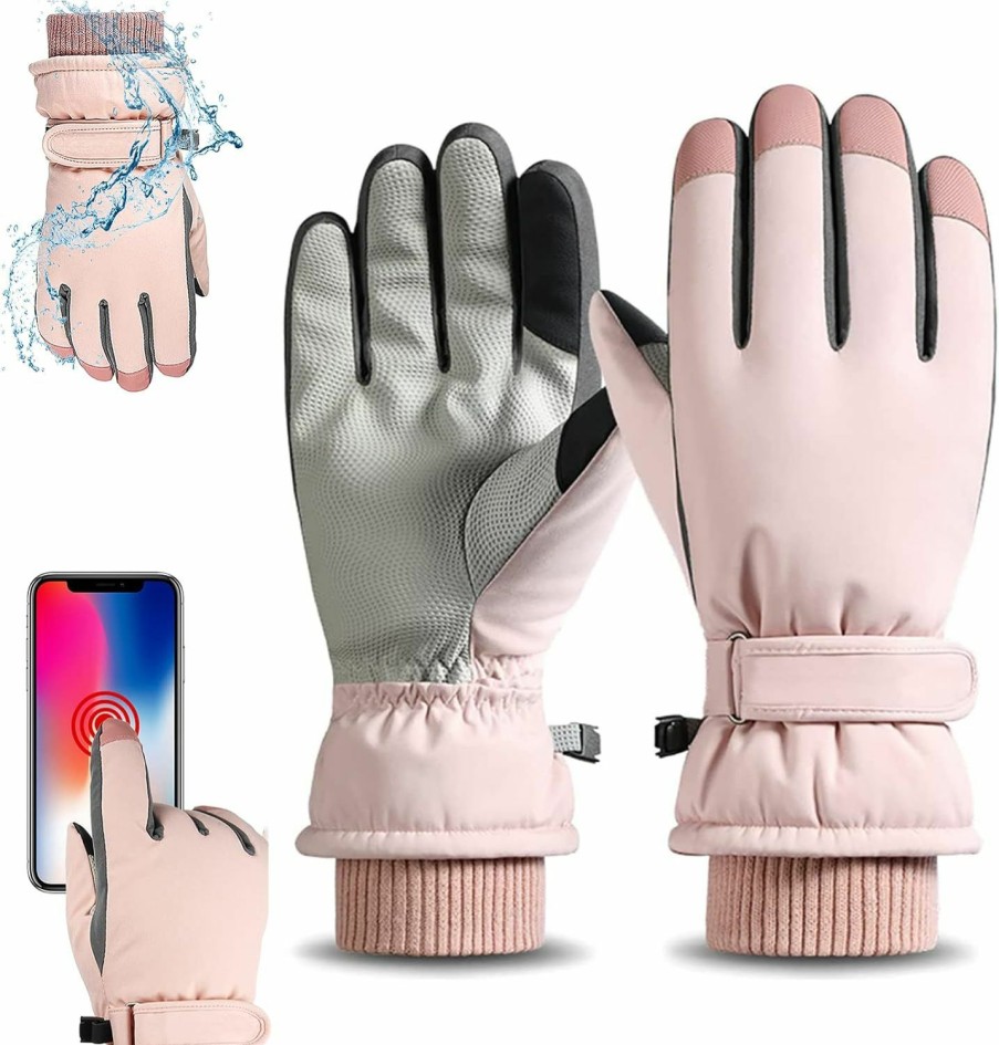 YHomU Yhomu Ski Gloves For Women, Super Warm Thick Fleece Gloves, Anti-Skid Touchscreen Winter Gloves With Adjustable Cuffs, Waterproof Snow Gloves For Skiing, Hiking, Cycling Clearance