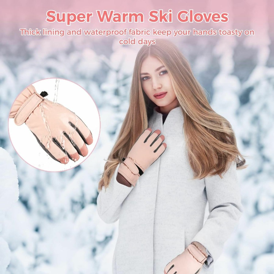 YHomU Yhomu Ski Gloves For Women, Super Warm Thick Fleece Gloves, Anti-Skid Touchscreen Winter Gloves With Adjustable Cuffs, Waterproof Snow Gloves For Skiing, Hiking, Cycling Clearance