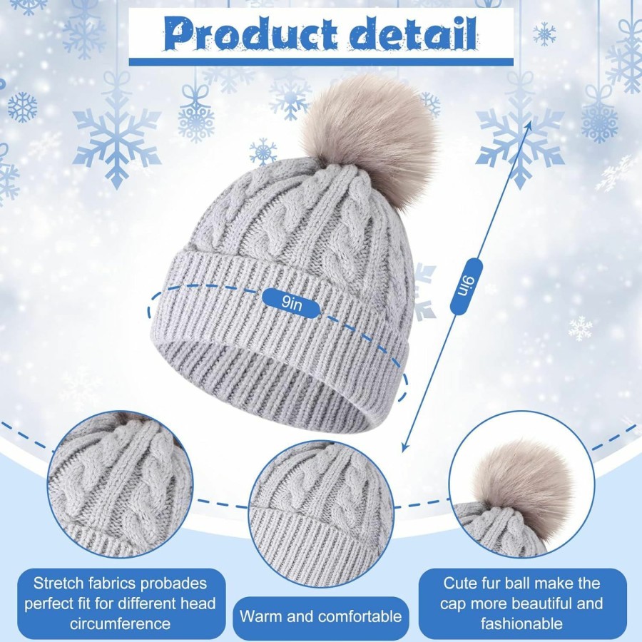 Tarpop Tarpop 8 Pcs Winter Beanie Hat Glove Set Soft Warm Hat Winter Gloves Knitted Hat With Pom Pom Knit Gloves For Women Girls (White, Beige, Gray, Black) Best