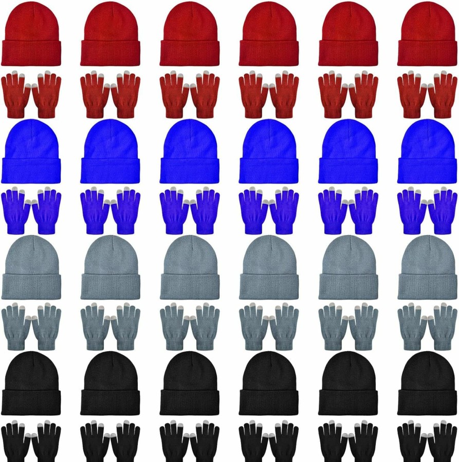 Amazon 48 Pcs Bulk Winter Knit Beanies Gloves Men Women Warm Beanie Touchscreen Gloves Set Cozy Winter Accessories Wholesale