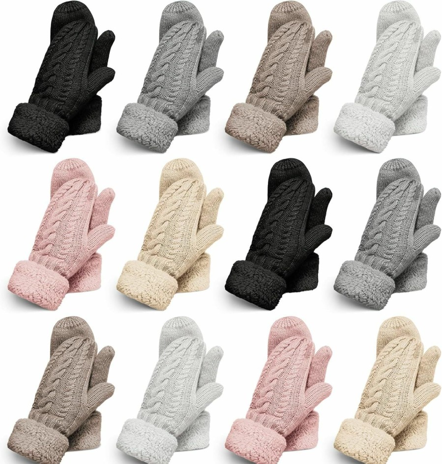 Handepo Handepo 12 Pairs Winter Mittens For Women Womens Fleece Lined Mittens Women Mitten Gloves Warm Thick Knit Mittens For Women Girls Adults Winter Cold Weather Accessories Gift (Multicolor) Hot