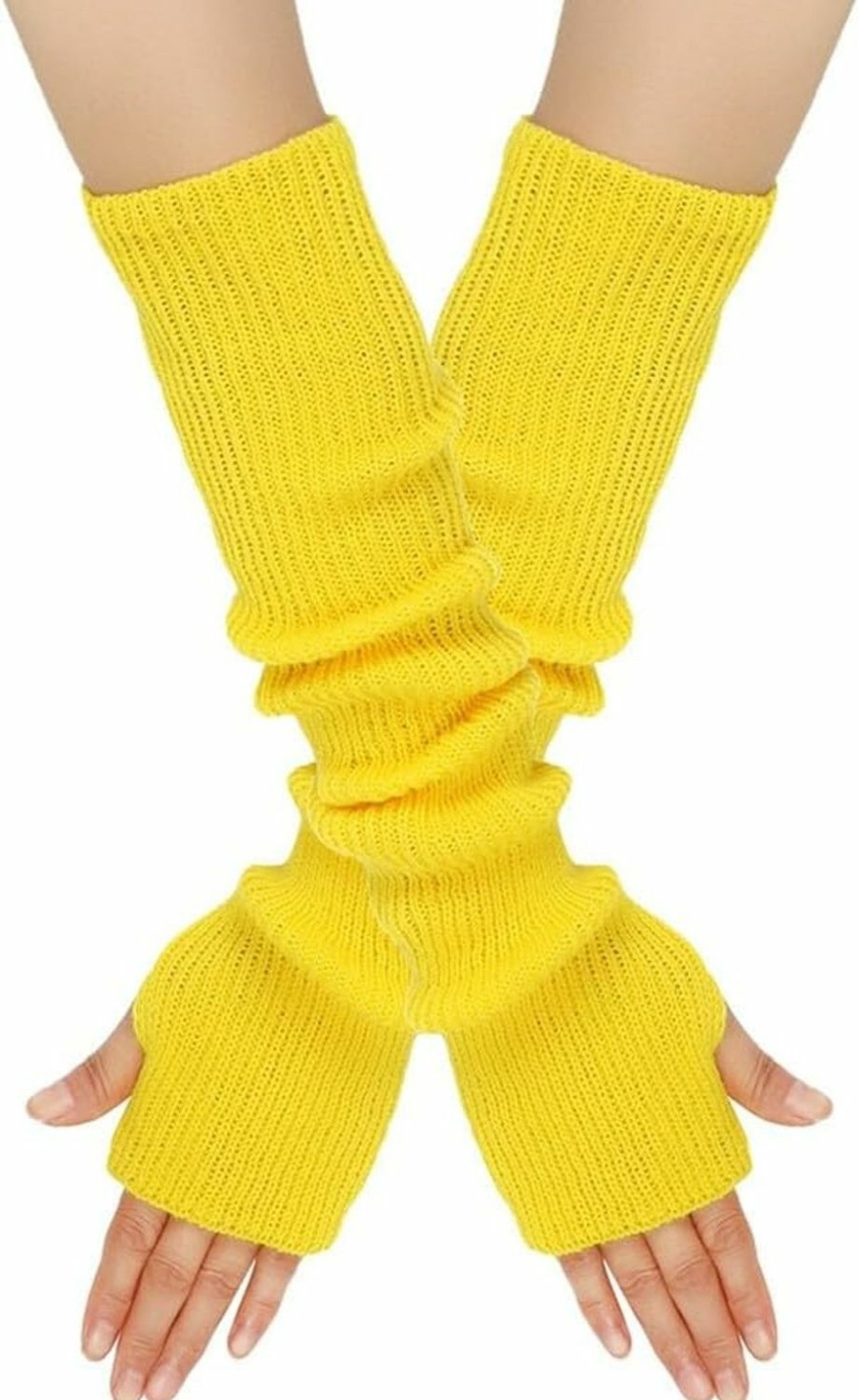 ikasus Ikasus Long Fingerless Gloves For Women Knitted Arm Warmers With Thumb Hole Stretchy Warm Winter Cold Weather Yellow Wholesale