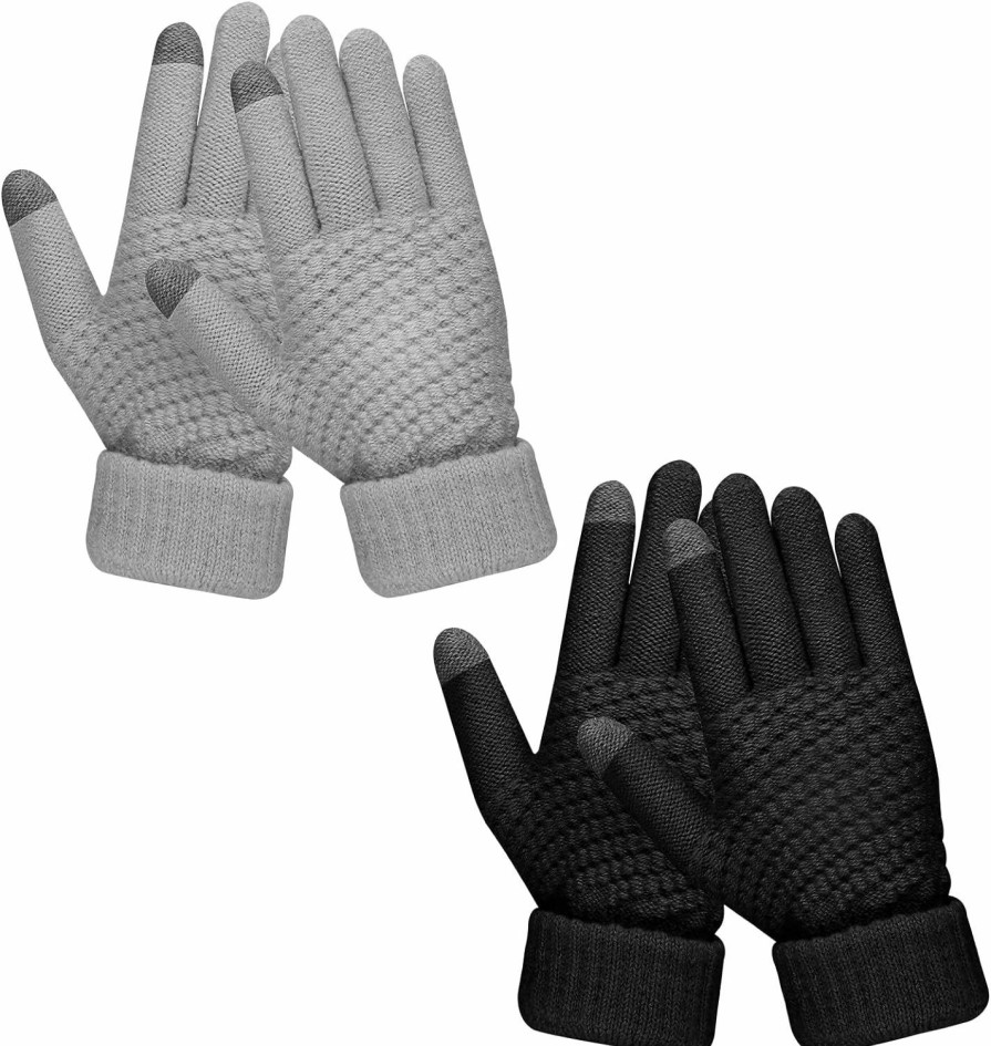 Sibba Sibba 2 Pairs Women'S Winter Touchscreen Gloves, Warm Wool Lined Gloves, Thermal Knitted Stretchy Cuff Mittens New