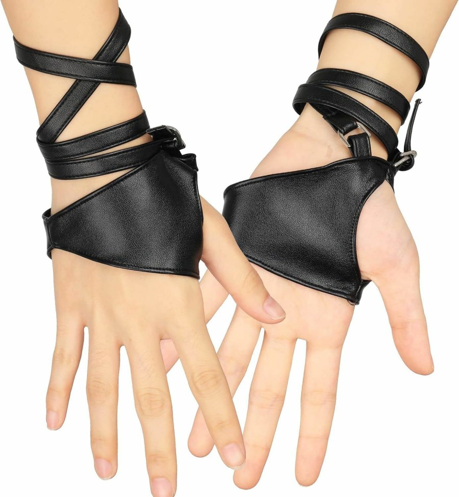 Yolev Yolev Black Punk Fingerless Gloves Leather Cycling Fingerless Gloves Outdoor Driving Motorcycle Sport Half Finger Gloves For Halloween Costumes, Dancing, Performance Online