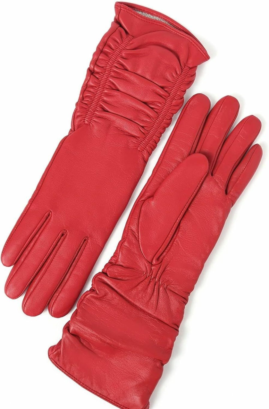 YISEVEN Yiseven Women'S Mid Length Long Leather Gloves Touchscreen With Wrinkled Design Best