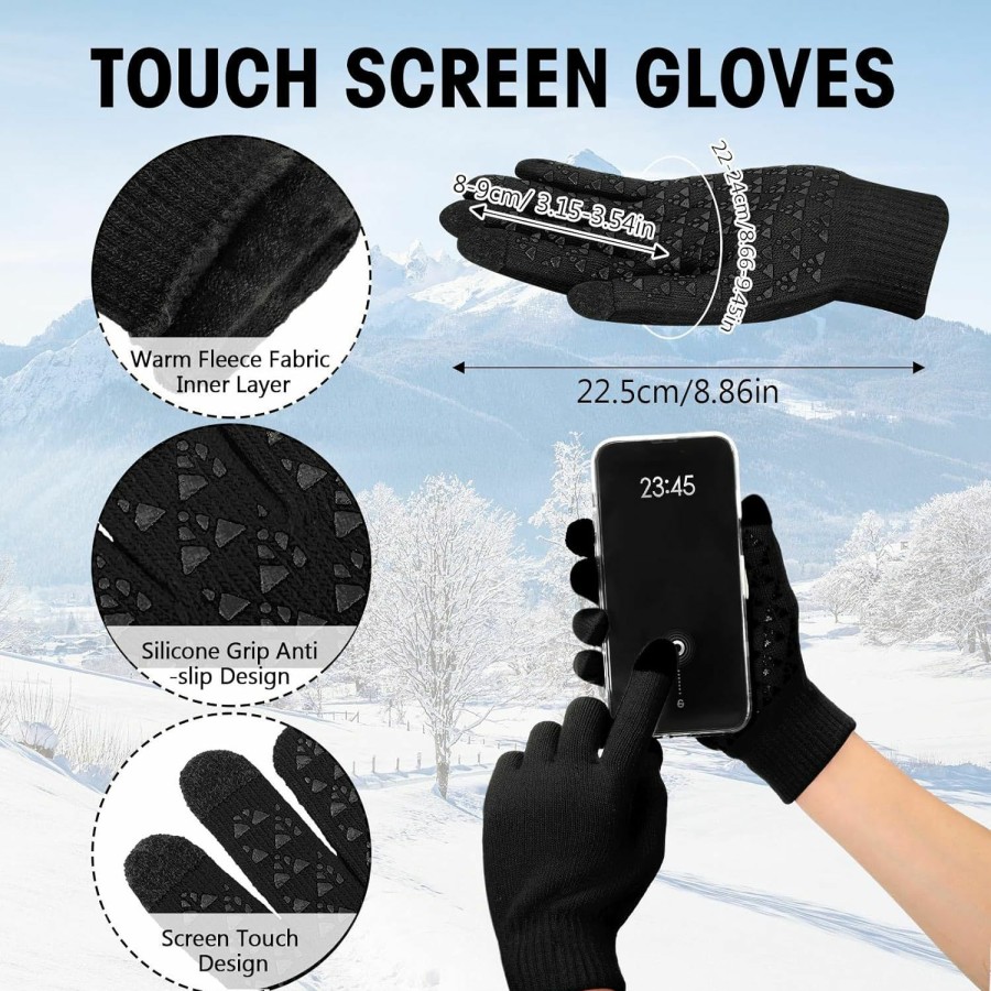 Liitrsh Liitrsh 4 Pairs Winter Gloves For Men Women, Anti-Slip Knit Touchscreen Gloves, Full Fingers Gloves With Fleece Lined Best