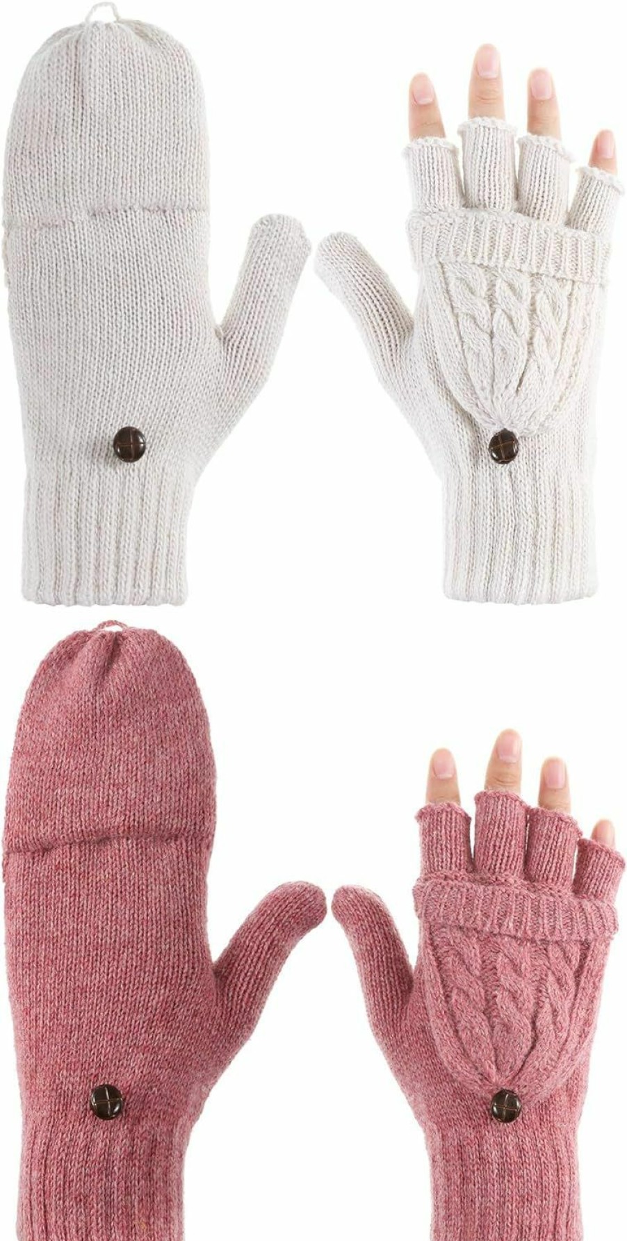 Tatuo Tatuo 2 Pairs Women Fingerless Mittens Winter Convertible Gloves Knitted Half Finger Gloves With Cover Clearance