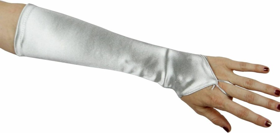 Greatlookz Cinderella Satin Fingerless Elbow Length Gloves, Silver New