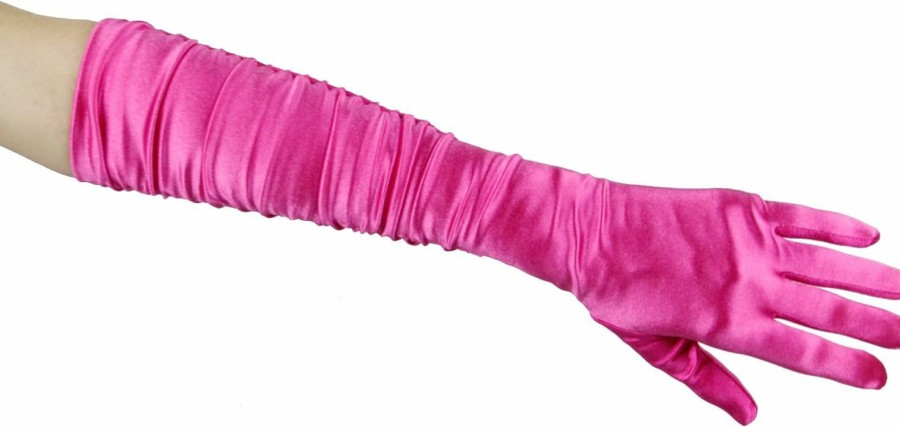 Greatlookz Savannah Nights Shiny Gathered Satin Elbow Length Gloves, Hot Pink New