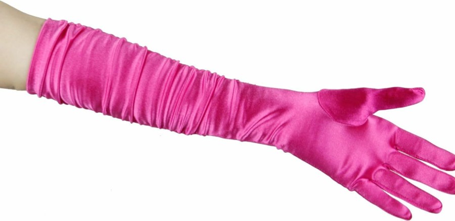 Greatlookz Savannah Nights Shiny Gathered Satin Elbow Length Gloves, Hot Pink New