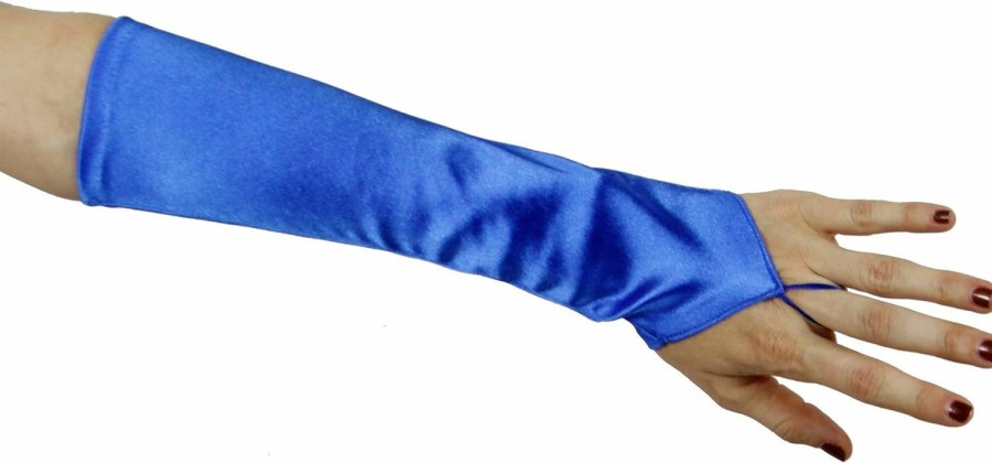 Greatlookz Cinderella Satin Fingerless Elbow Length Gloves, Royal Blue Hot