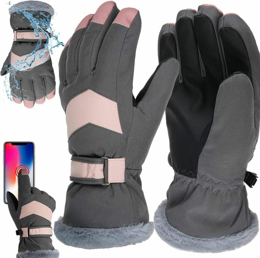 YHomU Yhomu Ski Gloves For Women, Cold-Proof Warm Thick Fleece Gloves, Anti-Skid Touchscreen Winter Gloves With Adjustable Cuffs, Waterproof Snow Gloves For Skiing Hiking Cycling Outdoor Sports Hot