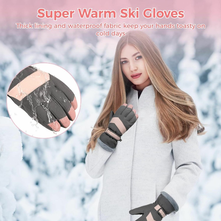 YHomU Yhomu Ski Gloves For Women, Cold-Proof Warm Thick Fleece Gloves, Anti-Skid Touchscreen Winter Gloves With Adjustable Cuffs, Waterproof Snow Gloves For Skiing Hiking Cycling Outdoor Sports Hot