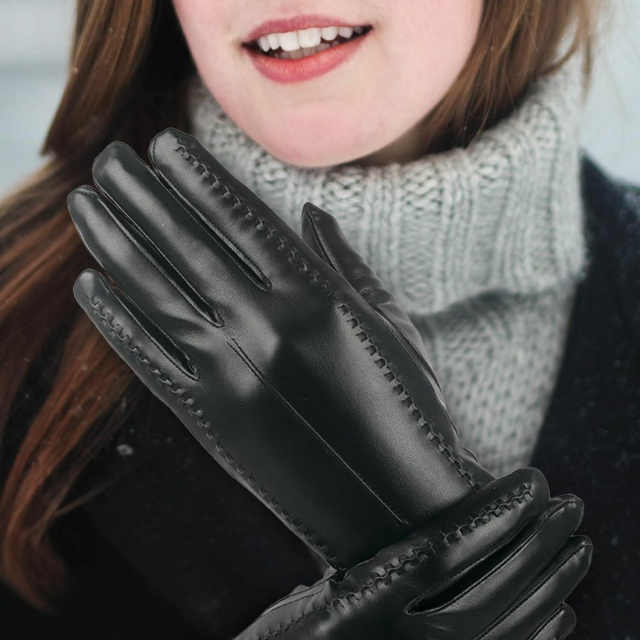 Yicorgard Women Leather Gloves Winter Driving Touchscreen Pu Leather Gloves, Warm Fleece Lined Motorcycle Gloves Hot