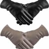 TOSWAKE Leather Gloves For Women 2 Pack, Womens Gloves For Cold Weather Wool Lined, Winter Gloves Women Touchscreen Driving Clearance