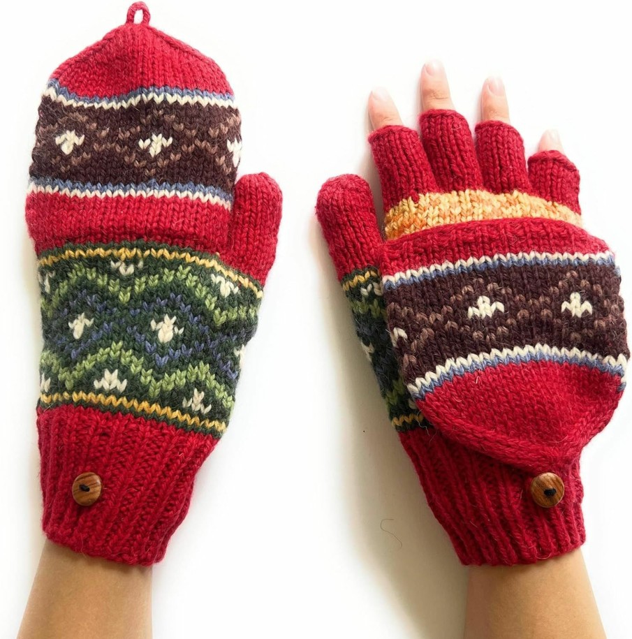 Ella Sussman Ella Sussman Hand Knit Alpaca Convertible Mitten Fingerless Glove Flip Cover Fair Isle Pattern Fleece Lined Best