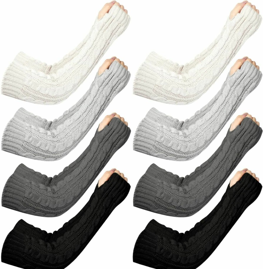 JaGely Jagely 8 Pairs Arm Warmers Long Fingerless Gloves Knit Wrist Warmers With Thumb Hole Gloves Mittens For Women Girls New