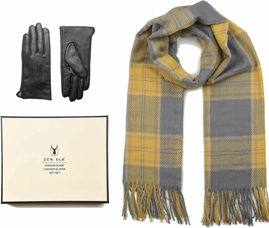 ZEN ELK Women'S Winter Scarf And Touch Screen Leather Gloves Gift Set New