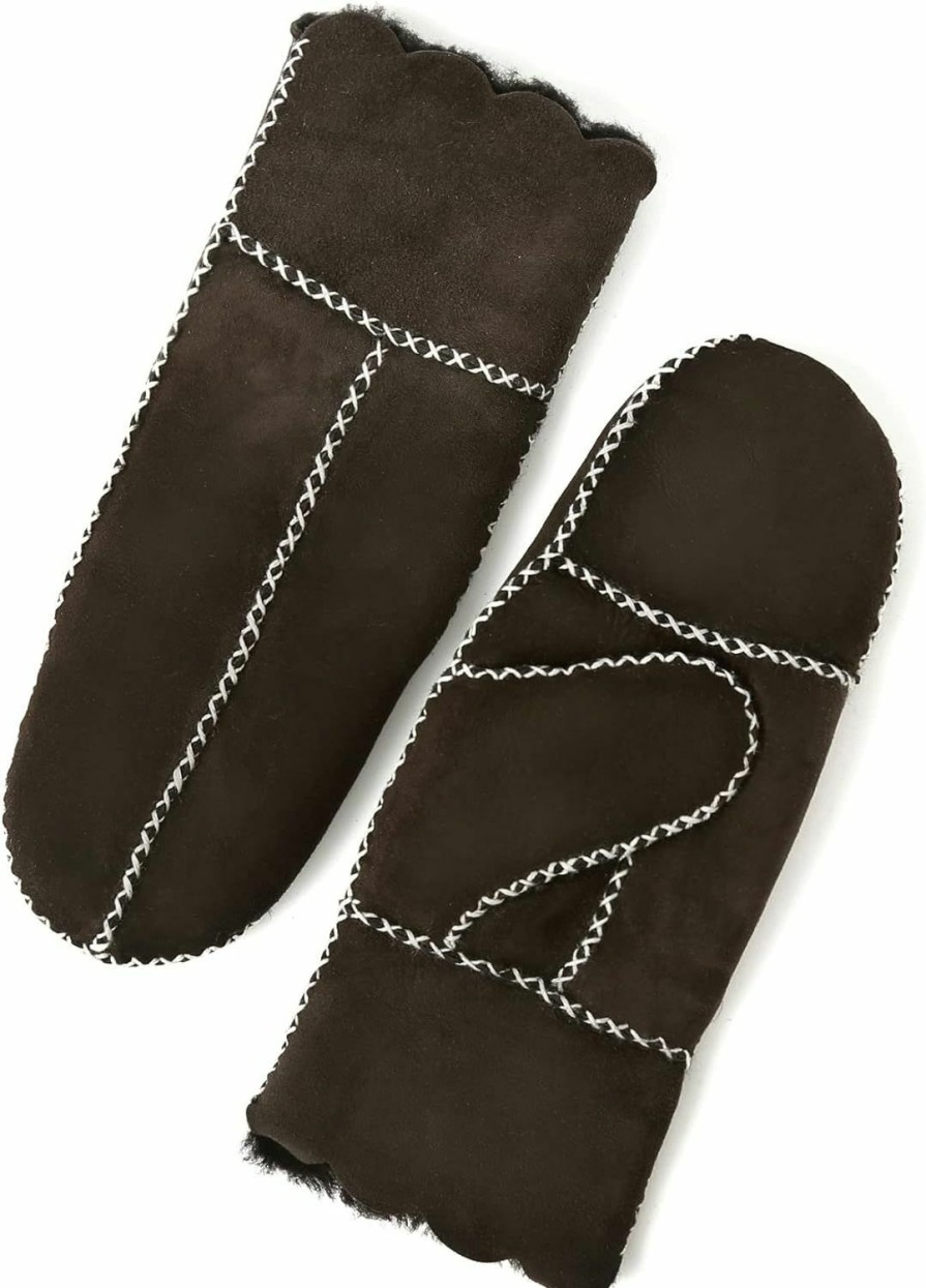 YISEVEN Yiseven Women'S Winter Sheepskin Leather Shearling Mittens New