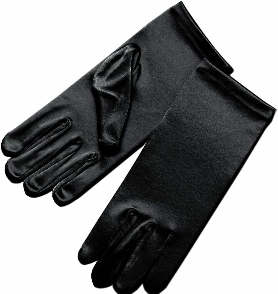 Greatlookz Fashion Elegant Ingenue Girl'S Satin Wrist Length Gloves (Black, Age 3-7) Best