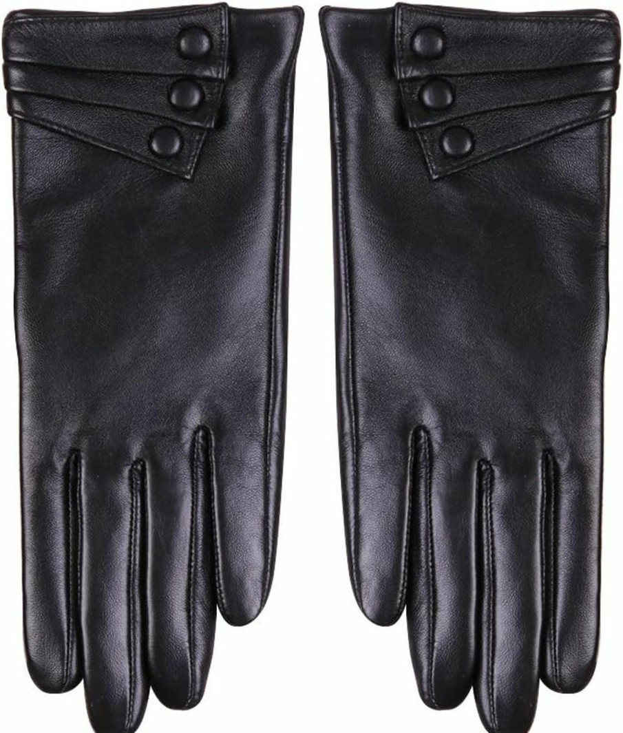 Nappaglo Nappaglo Nappa Leather Gloves Warm Lining Winter Button Decoration Lambskin For Women Best