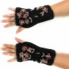 Ella Sussman Ella Sussman Hand Knit Fingerless Embroidered Flower Winter Wool Texting Gloves Mittens Warm Fleece Lined Clearance