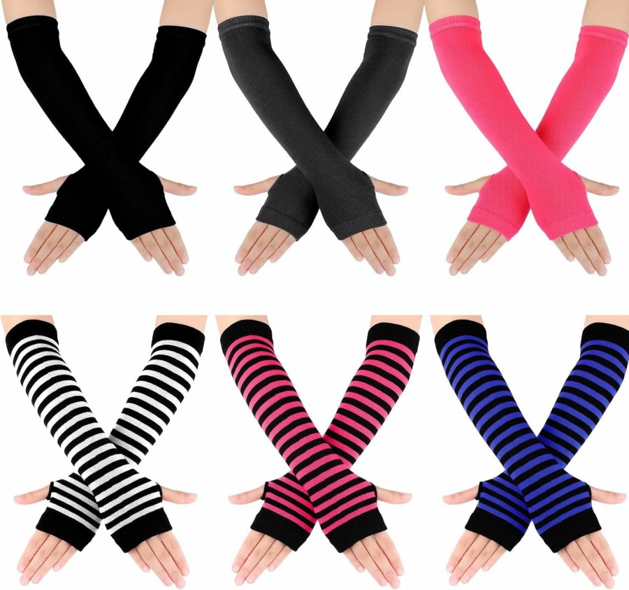 SATINIOR Satinior 6 Pairs Women Long Fingerless Gloves Arm Warmers Knit Thumbhole Stretchy Hot