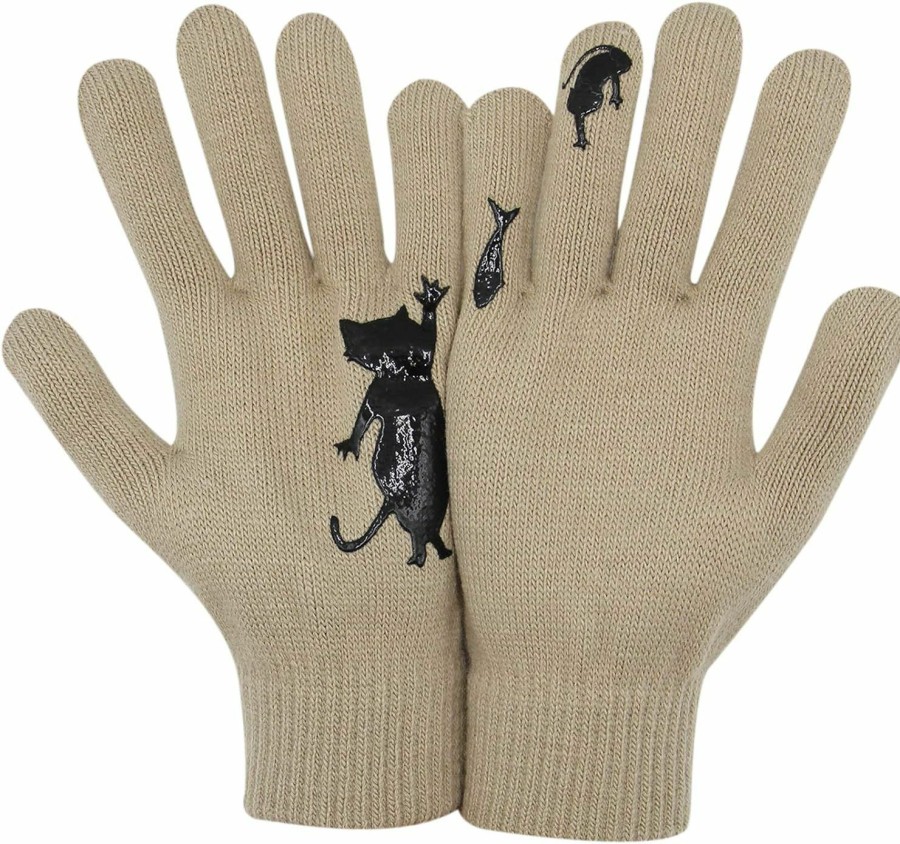 Caviotess Cute Cat And Fish Winter Knit Thermal Gloves, Windproof Warm Mittens Glove For Women Men Teens Clearance