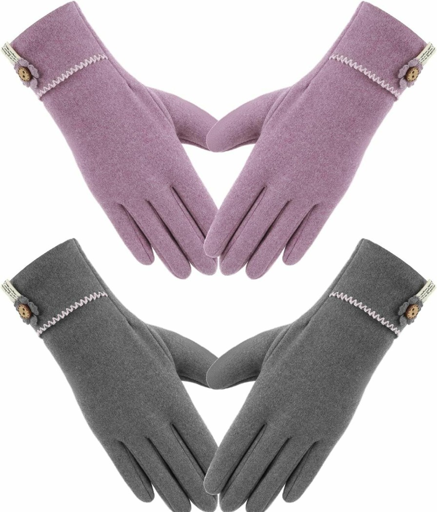 Abeillo Abeillo 2Pairs Elegant Ladies Winter Warm Gloves,Thermal Warm Lady Gloves Fleece Lined Elastic Cuff For Cold Weather, Fashion Texting Windproof Winter Gloves For Ladies,Women (Purple&Grey) Hot