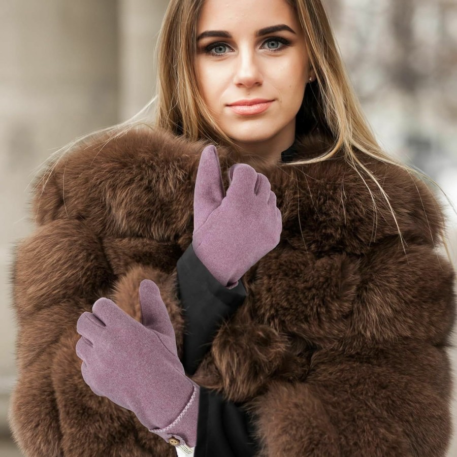 Abeillo Abeillo 2Pairs Elegant Ladies Winter Warm Gloves,Thermal Warm Lady Gloves Fleece Lined Elastic Cuff For Cold Weather, Fashion Texting Windproof Winter Gloves For Ladies,Women (Purple&Grey) Hot