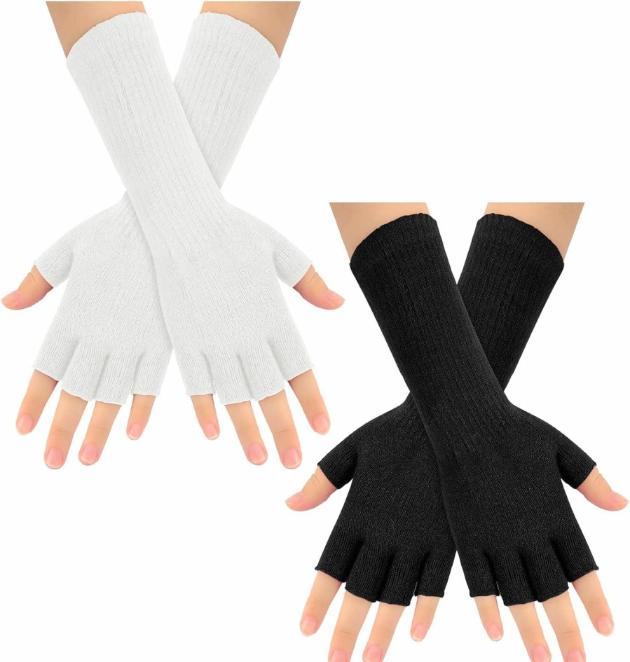 Syhood Syhood 2 Pairs Half Finger Gloves Knitted Long Cuff Fingerless Gloves Winter Gloves,11 Inch Online