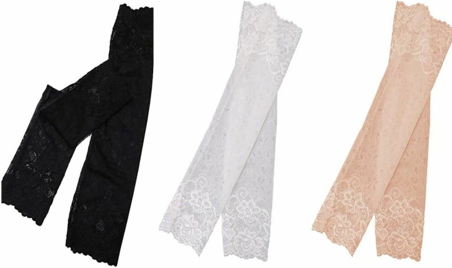 Tovip Tovip 3 Pairs 38Cm Summer Uv Protection Arm Sleeves Women Sexy Lace Floral Sleeve Arm Warmers Scar Cover Long Fingerless Driving Gloves Clearance