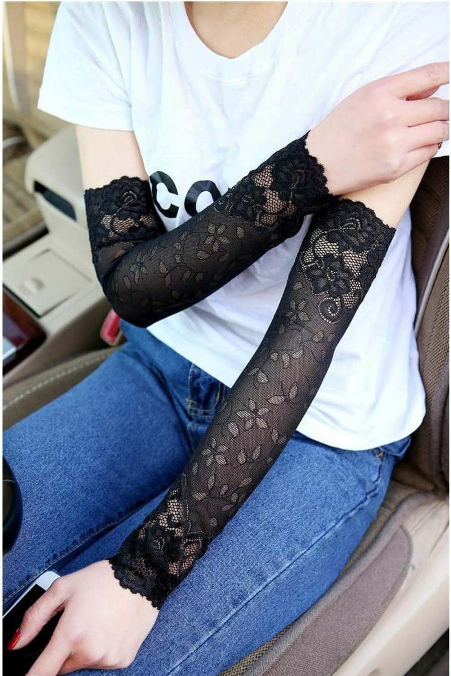 Tovip Tovip 3 Pairs 38Cm Summer Uv Protection Arm Sleeves Women Sexy Lace Floral Sleeve Arm Warmers Scar Cover Long Fingerless Driving Gloves Clearance