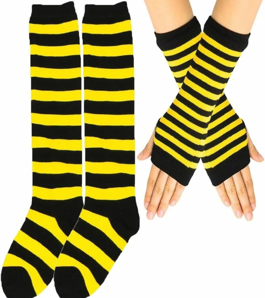 Miskon Uni Striped Arm Warmer Fingerless Mittens Gloves Knee High Socks Set Halloween Cosplay Accossaries Hot