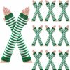 Vabean Vabean 10 Pairs St. Patrick'S Day Arm Warmers Green And White Striped Fingerless Gloves Knit Long Gloves Women Men Stretchy Arm Warmers For St. Patrick Day Irish Costume Party Accessory Best