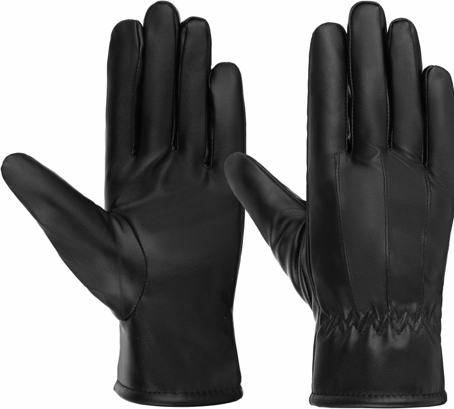 WLLHYF Leather Gloves For Women, Winter Pu Leather Gloves Warm Gloves Wool Lining Texting Typing Driving Motorcycle Gloves Best