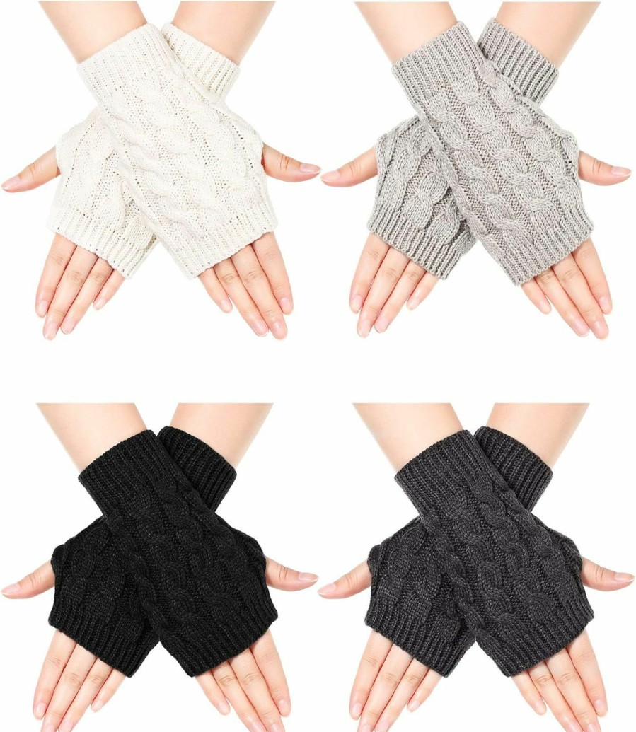 SATINIOR Satinior 4 Pair Fingerless Thumb Hole Gloves Winter Knit Arm Warmer Mitten For Women (Black, White, Dark Grey, Light Grey) New