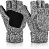 OOPOR Oopor Winter Knit Warm Fingerless Gloves - Cold Weather Wool Sport Running Bike Thermal Black Flip Top Mittens Men Women New