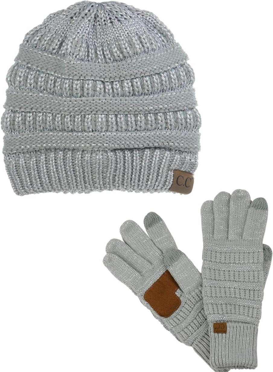 C.C C.C Uni Soft Stretch Cable Knit Beanie And Anti-Slip Touchscreen Gloves 2 Pc Set 2 Pc Set Hot