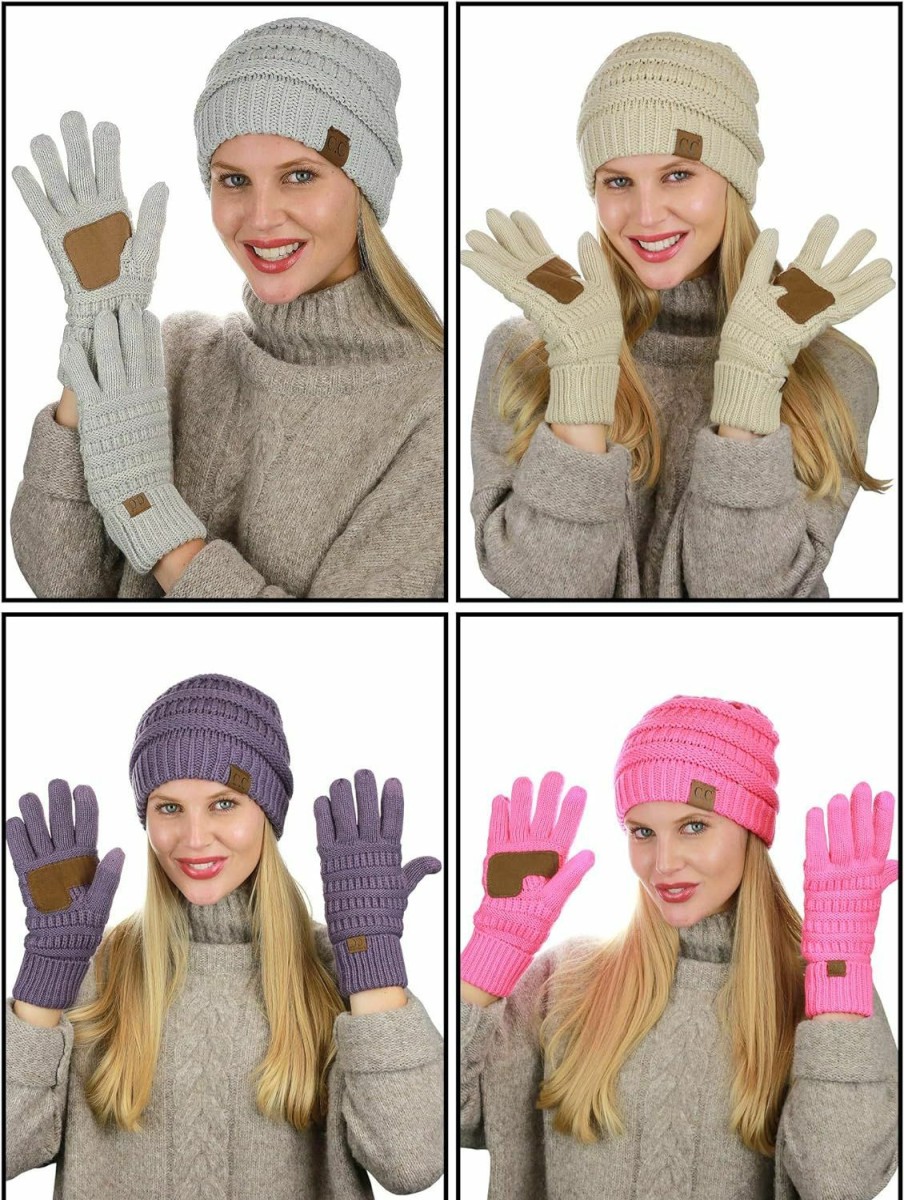 C.C C.C Uni Soft Stretch Cable Knit Beanie And Anti-Slip Touchscreen Gloves 2 Pc Set 2 Pc Set Hot