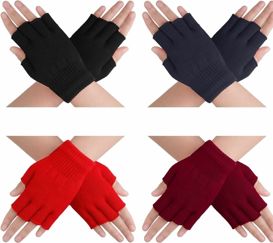 Yolev 4 Pairs Winter Knit Fingerless Gloves Warm Half Fingers Gloves Cold Weather Thermal Gloves For Women For Driving Running Clearance