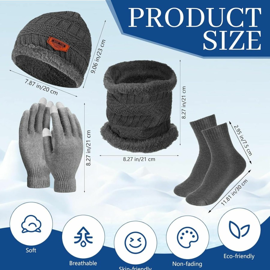 Cutecrop Cutecrop 32 Pcs Winter Hat Scarf Gloves Sock Set Winter Fleece Lined Beanie Hat Neck Warmer Knit Touchscreen Gloves Mittens Winter Socks For Women Men New