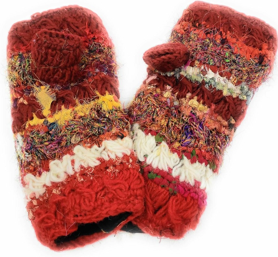 Himalaya Clothing Himalaya Clothing Hand Knit Wool And Silk Fingerless Texting Mittens Fleece Lined Made In Nepal Best