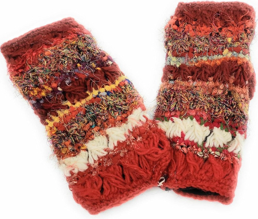 Himalaya Clothing Himalaya Clothing Hand Knit Wool And Silk Fingerless Texting Mittens Fleece Lined Made In Nepal Best