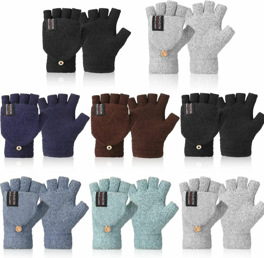 Handepo Handepo 8 Pairs Warm Knitted Convertible Fingerless Gloves Winter Gloves With Cover Knitted Convertible Mittens For Men Women Clearance