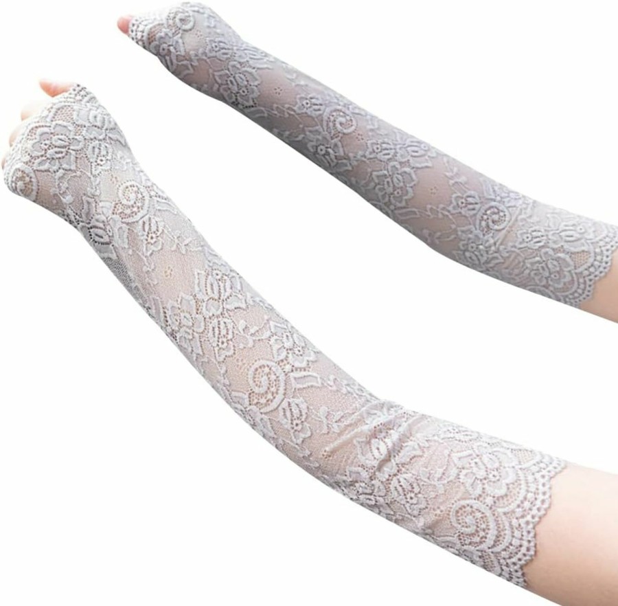 SuraClearance Sun Uv Protection Gloves Women Long Lace Arm Leg Sleeves Sunscreen Cuffs Fingerless Arm Covers For Wedding Party Skin Color Clearance