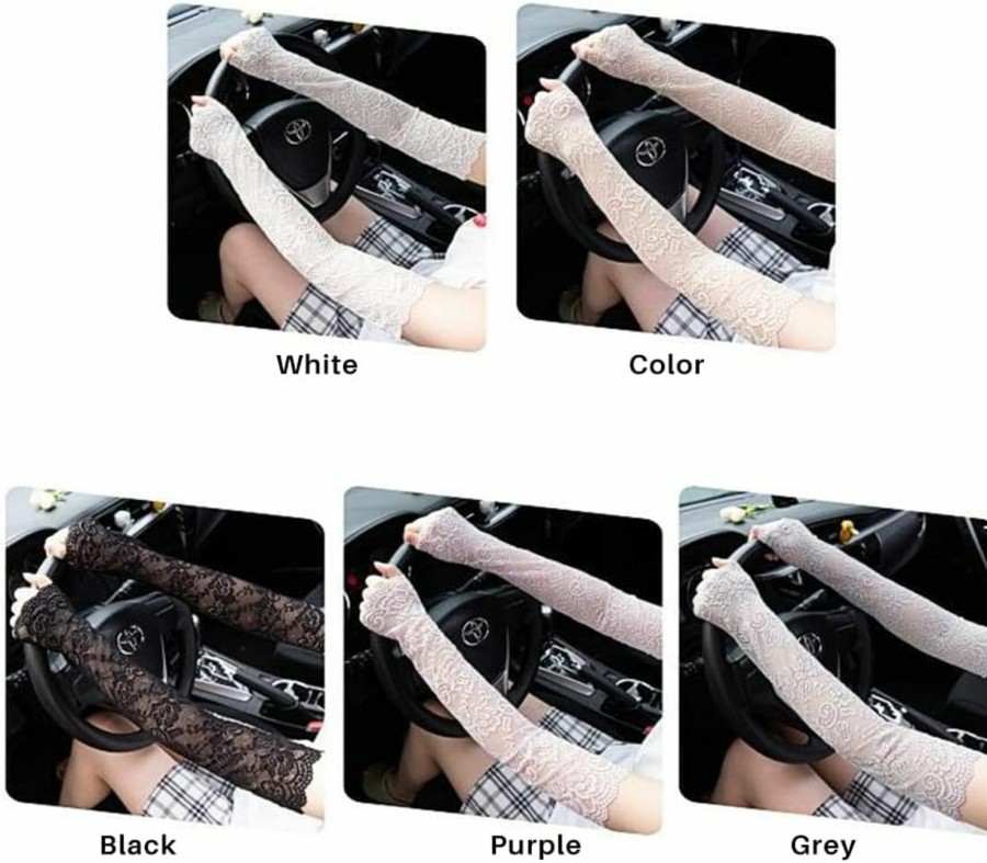 SuraClearance Sun Uv Protection Gloves Women Long Lace Arm Leg Sleeves Sunscreen Cuffs Fingerless Arm Covers For Wedding Party Skin Color Clearance