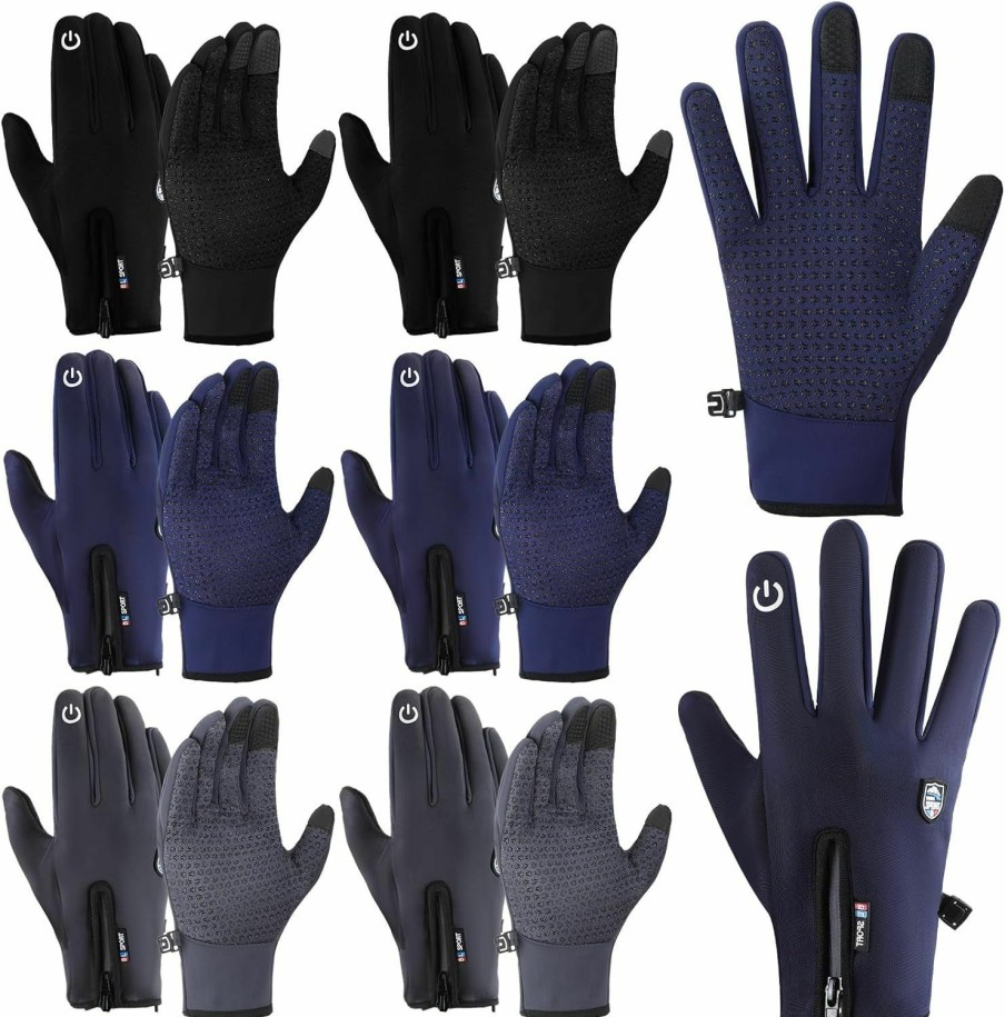 Patelai Patelai 6 Pairs Winter Gloves For Men Warm Anti Slip Waterproof Fingerless Touchscreen Gloves For Cold Weather Skiing Wholesale