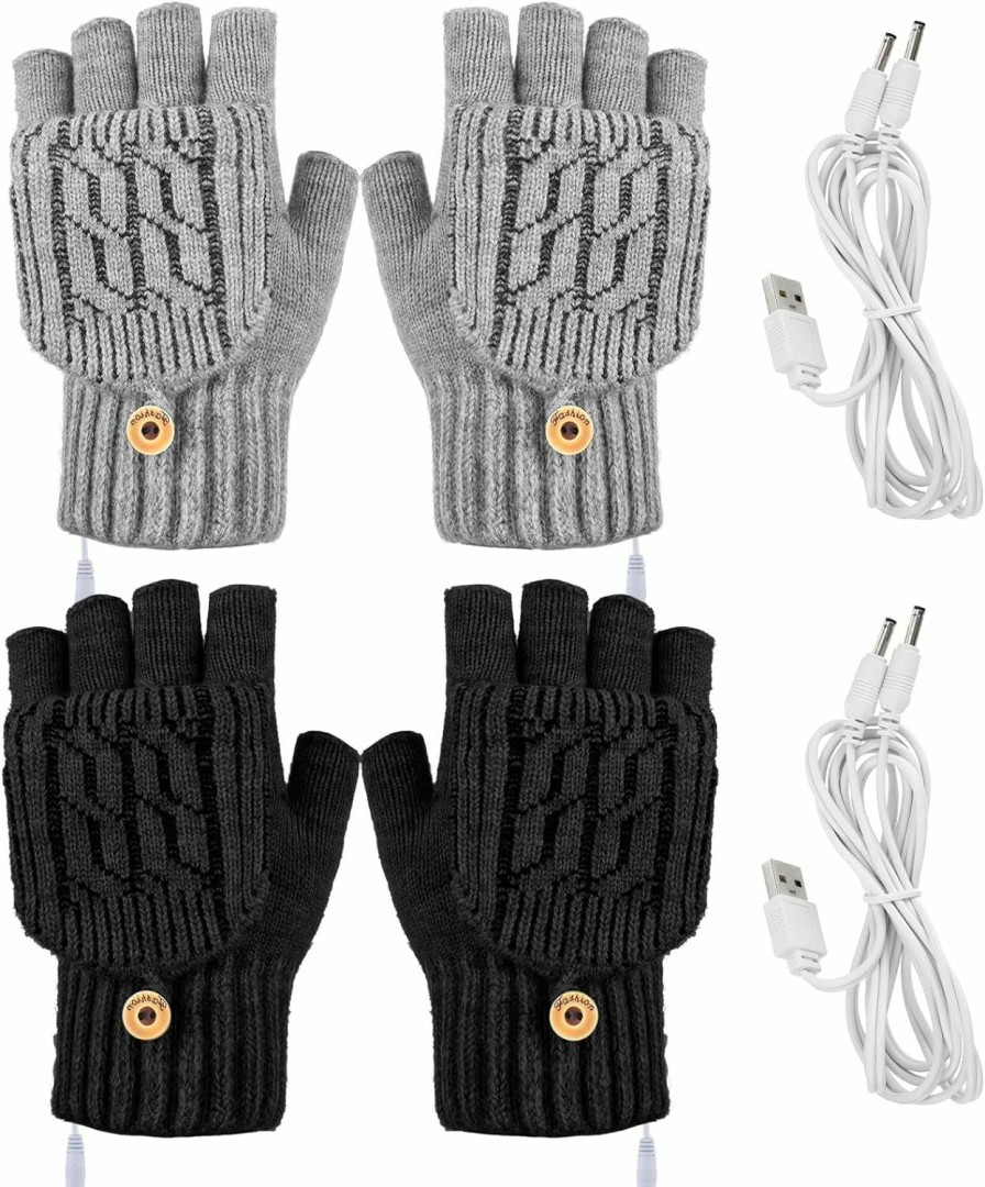 Sintege 2 Pairs Usb Heated Gloves Fingerless Usb Hand Warmers Electric Hand Warmer Hand Warming Gloves With Button Heated Mittens Hot