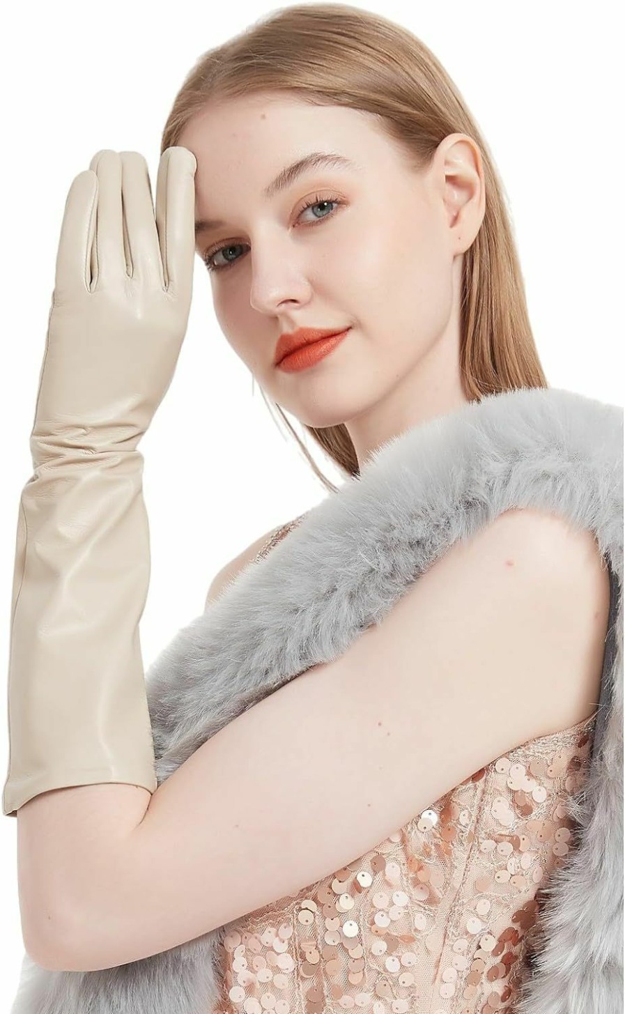 Daoflkuo Daoflkuo Women 15.75\" Long Leather Gloves Under Elbow Length Genuine Lambskin Touch Screen Gloves Wholesale